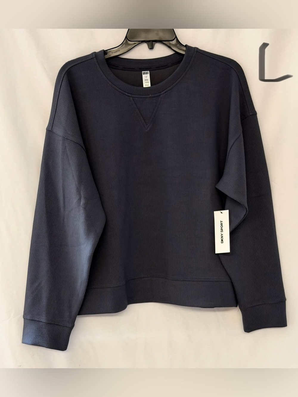 Dkny Dark Grey Waffle Knit Crewneck Sweatshirt